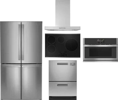 5 Piece Package Includes Refrigerator, Cooktop, Wall Oven, Hood And Dishwasher